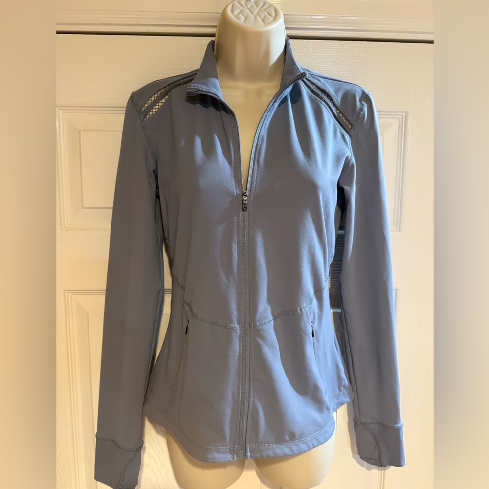 Lole slate blue full zip athletic jacket mesh detail thumb holes size XS NWOT